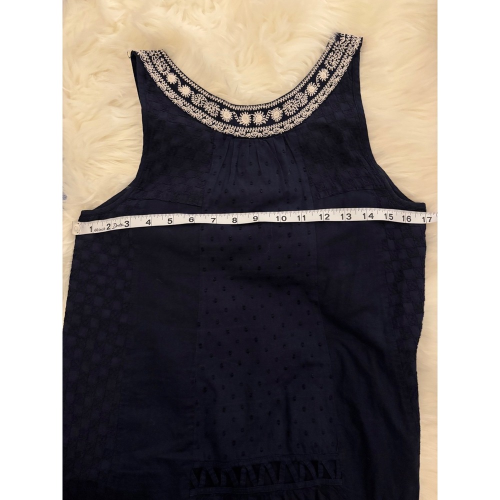 Maeve Anthropologie Navy Embroidered Dress Size 2 Oversized  Boho Tiered Cotton - Picture 2 of 11